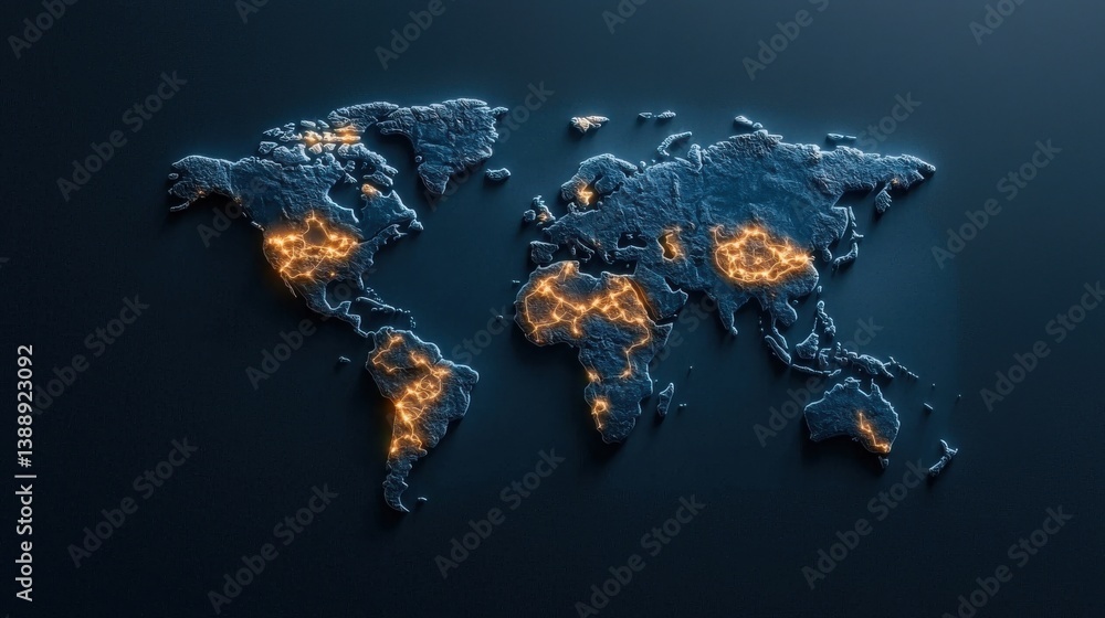 Poster A blue globe with a map of the world on it