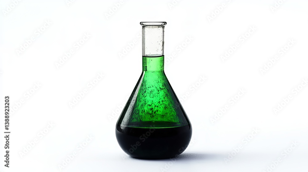 Poster a conical flask filled with a green liquid sits on a white surface in a laboratory setting