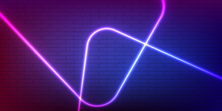 Colorful neon frame lighting on the dark brick wall background