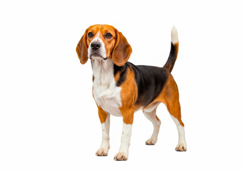Full body portraits of different dog breeds on white background