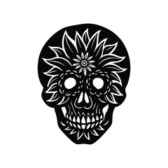 Edgy Skull Floral Silhouette Pattern Vector