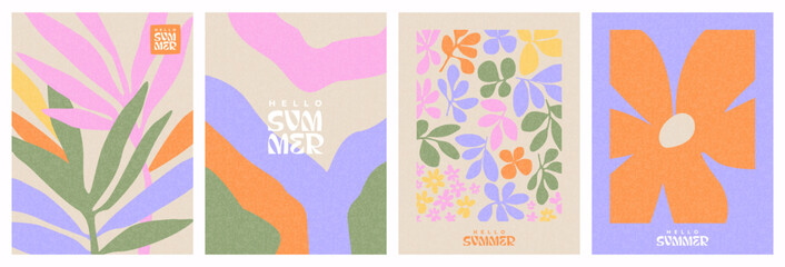 Creative concept of spring summer cards set with abstract leaves, plants, flowers. Modern art minimalist style design templates for celebration, ads, branding, banner, cover, label, poster, print