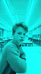 Focused young man attending a classroom session engaged in learning with students and teacher in the background