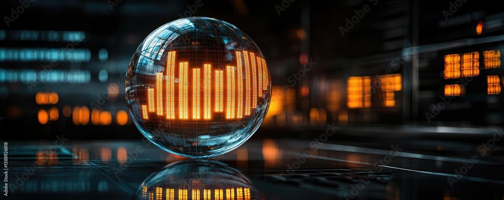 Aufkleber candlestick in crystal globe predicting finance and investment concept. a futuristic glass sphere di