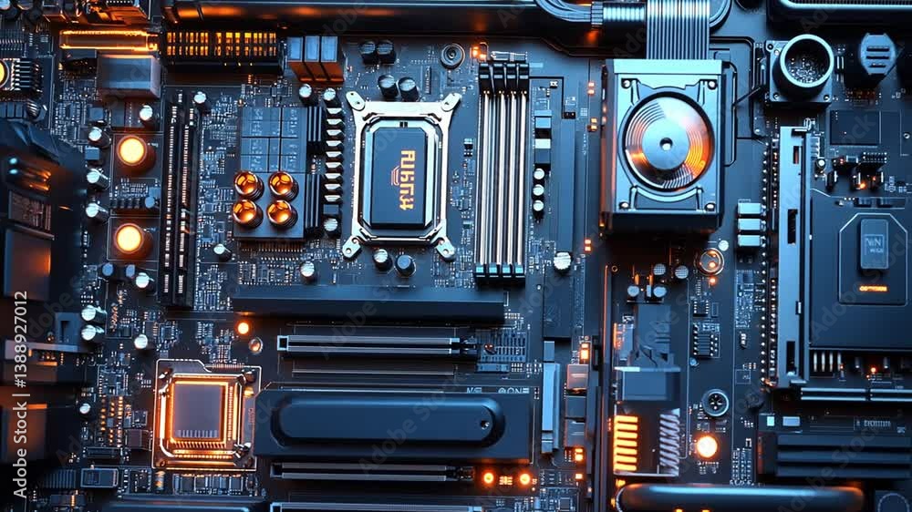 Aufkleber detailed view of a modern computer motherboard with integrated components and circuitry