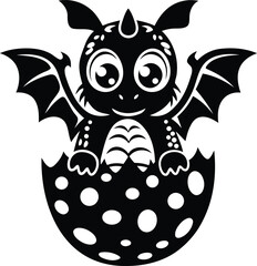 Cute and stylish dragon hatching from an egg silhouette vector art, cute dragon hatching from an egg line art vector illustration design