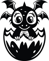Cute and stylish dragon hatching from an egg silhouette vector art, cute dragon hatching from an egg line art vector illustration design