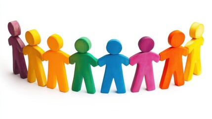 Colorful Wooden Figures Forming a Circle in Friendship and Unity
