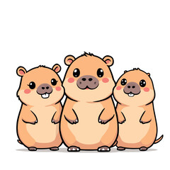 Vsai three cute cartoon gophers standing together, smiling and looking forward