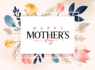 Happy Mother's Day Calligraphy abstract art background vector. Luxury minimal style wallpaper with golden line art flower and botanical leaves, watercolor. Vector background for banner, poster. © Graphicstore