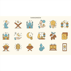Minimalist Ramadan Icon Set with Islamic Theme