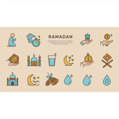 Ramadan Kareem Icons in Modern Vector Style
