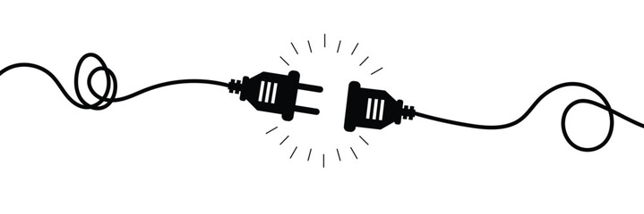 
Electric socket with plug icon silhouette. Connection and disconnection concept. Concept of 404 error connection. Electric plug and outlet socket unplugged. PNG transparent background.