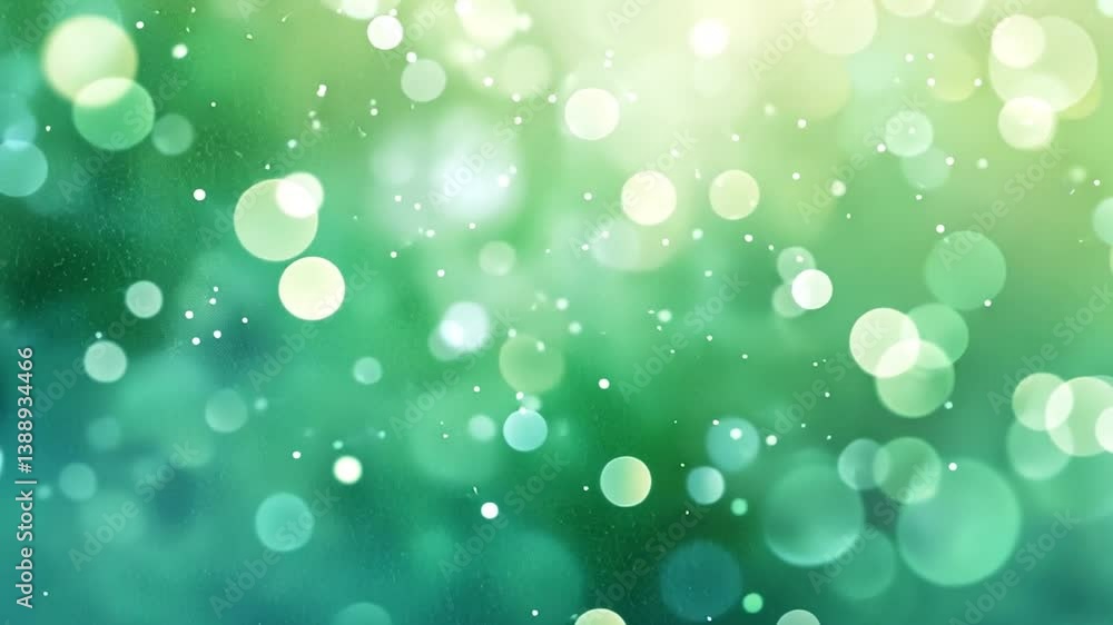 Poster abstract green and blue bokeh background with glowing particles, motion graphic animation