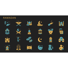 Icon Collection for Ramadan in Line Vector Style