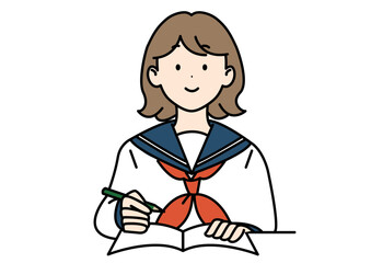勉強する高校生 セーラー スカーフ