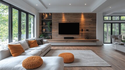 Modern Entertainment Center with Custom Cabinetry in a Luxurious Home