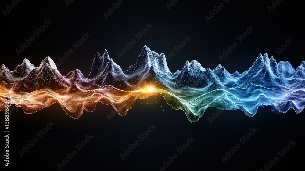 Poster a colorful wave of light with a yellow spot in the middle