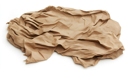 Crumpled kraft paper sheet isolated on white, top view