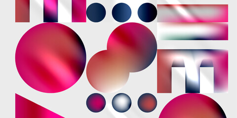 Abstract shapes, vibrant colors, smooth gradients. Red, blue, white dominate composition. Modern design, digital art, minimalist aesthetic.