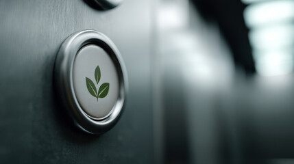 Eco friendly reminder sticker on elevator button panel, promoting sustainability