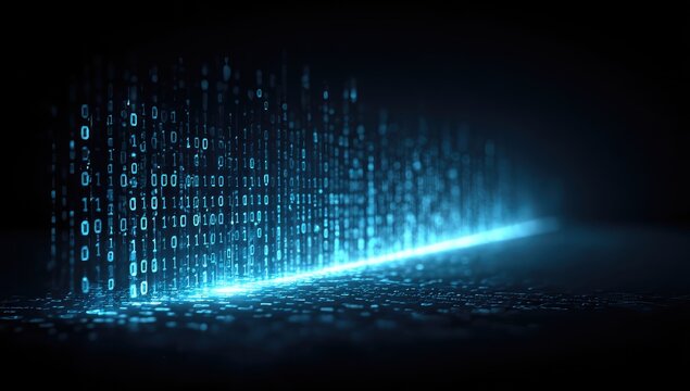Abstract Blue Binary Code Background With Glowing Light Effect