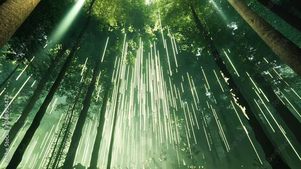 Poster ethereal forest: vertical light streams through canopy in natural, abstract setting
