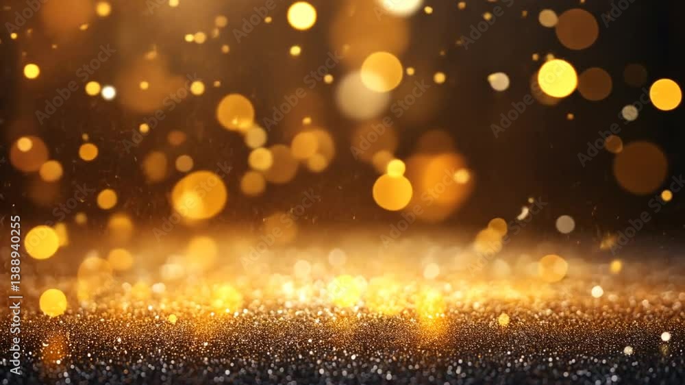 Poster golden glitters particles shimmering on a dark backdrop creating a magical atmosphere