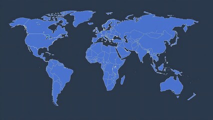 Fototapeta premium World Map with Blue Borders and Blockchain Technology Integration