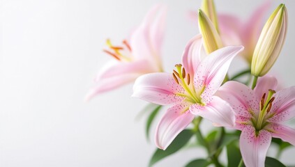 Fototapeta premium Beautiful pink lilies are blooming in a brightly lit setting