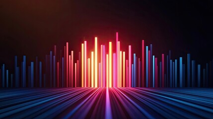 Open book displaying stock market trends with technology concept. Colorful sound waves emitted from audio visualization.