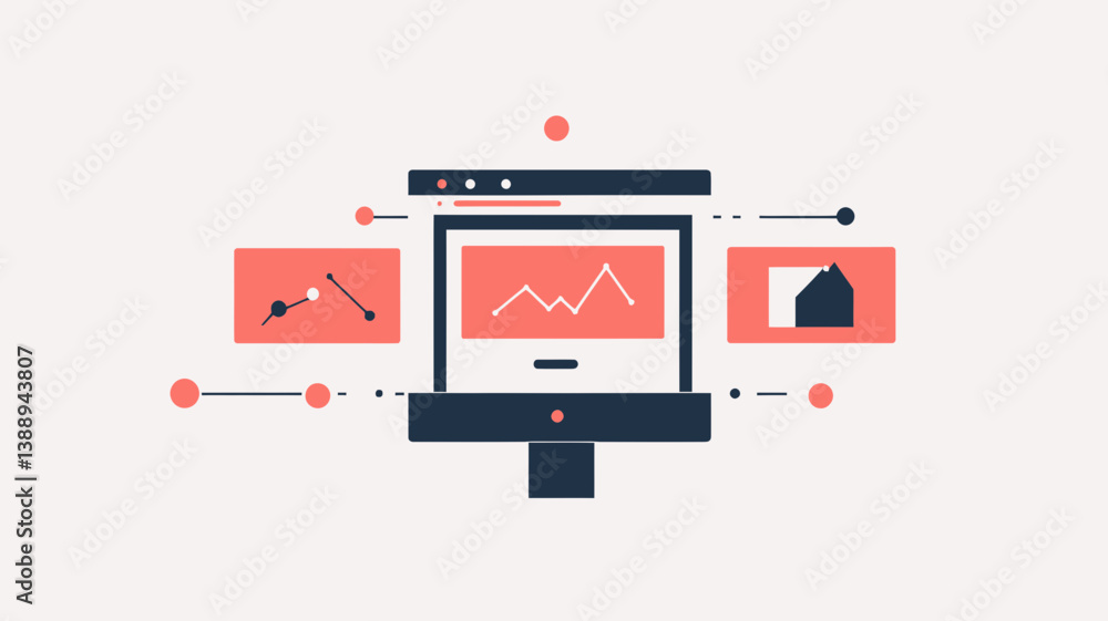 Poster multi site network illustrating data analytics and technology connectivity in vector graphic design