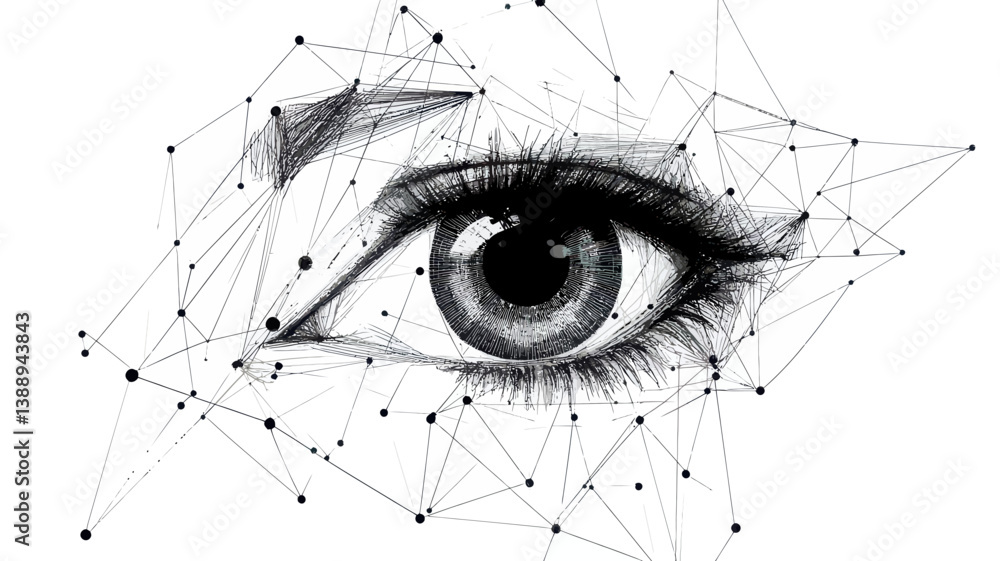 Poster low poly wireframe eye vector illustration with abstract geometric triangles and light connection di