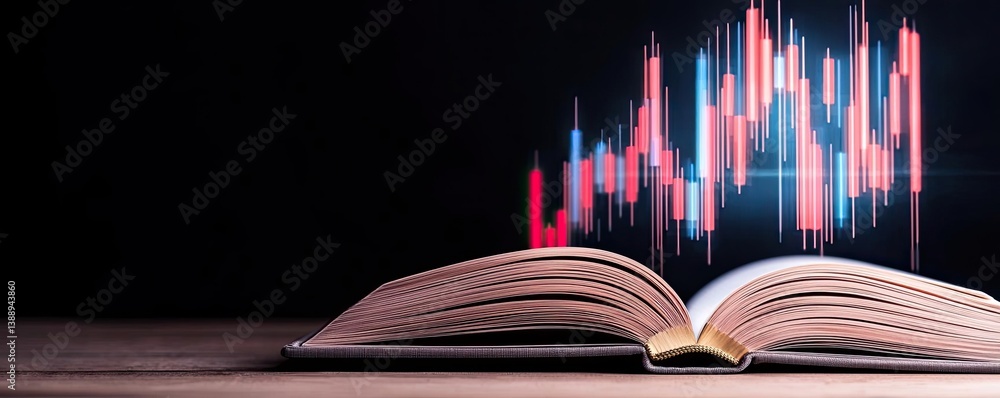 Poster open book with vertical digital lights chart in technology concept. open book with digital graph rep