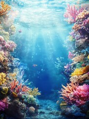Obraz premium Exploring Underwater Coral Reefs with Sunlight and Tropical Fish