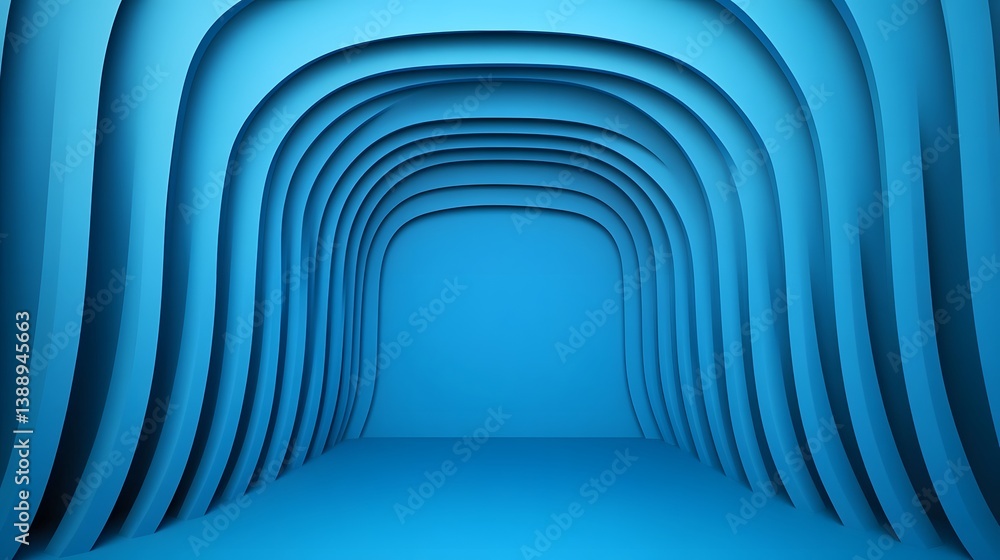 Poster mesmerizing blue gradient tunnel with 3d illusion and geometric lines