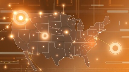 Obraz premium Digital Map of USA Showing Network Connectivity