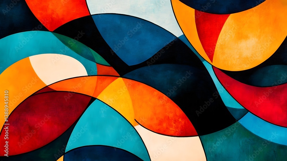 Poster abstract colorful curves and flowing lines with a playful and modern vibe