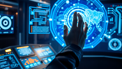 Futuristic Touchscreen Interface with Advanced Data Visualization"