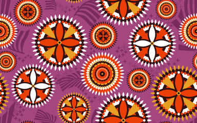 African ethnic traditional native pattern. Seamless pattern beautiful Kitenge, chitenge, dutch wax, and Ankara style. Design for carpet, wallpaper, clothing, wrapping, fabric, cover, dress. Vector