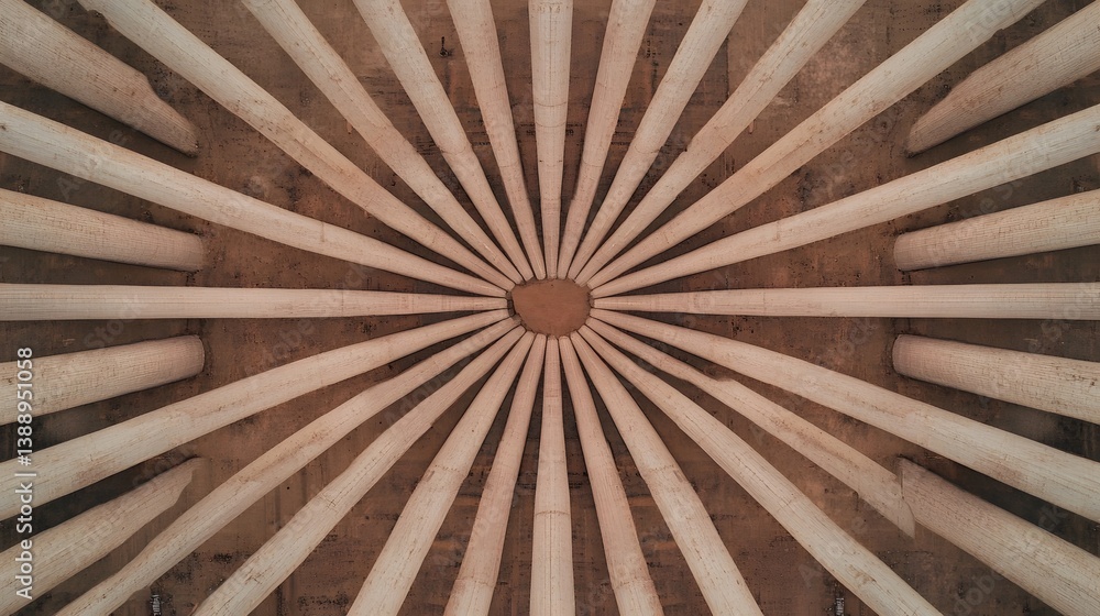 Aufkleber symmetrical wooden architectural backdrop with geometric patterns and lines