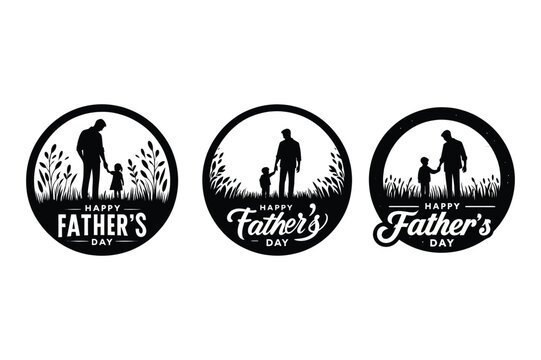 Happy father day modern typography with father and daughter silhouette   