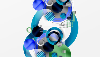 abstract shapes, circles, lines, blue, green, black, gray, white, modern, geometric, design, pattern, texture, vibrant, dynamic, composition, digital.