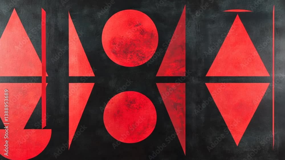 Poster abstract composition of geometric shapes in red on a dark backdrop for modern design