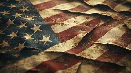 Weathered american flag showing stars and stripes in vintage grunge style