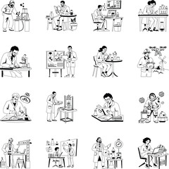 Collection of Glyph Style Science Study Illustrations 
