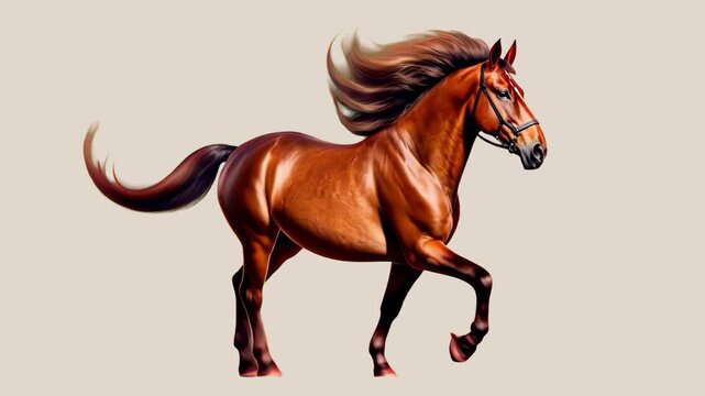 Chestnut horse trotting animation isolated asset, transparent 4K video, alpha channel, ProRes 4444