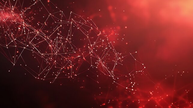 Abstract red background with connected lines and dots forming a network structure design element - Powered by Adobe