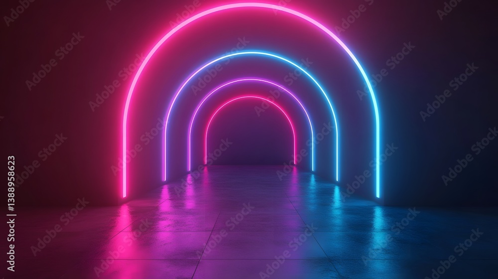 Poster futuristic neon gradient tunnel with smooth transitions and glowing illumination