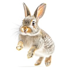 Fototapeta premium Playful bunny: A delightful bunny in mid-leap, showcasing the boundless energy and inherent cuteness of this adorable creature, offering a heartwarming glimpse into nature's wonders.